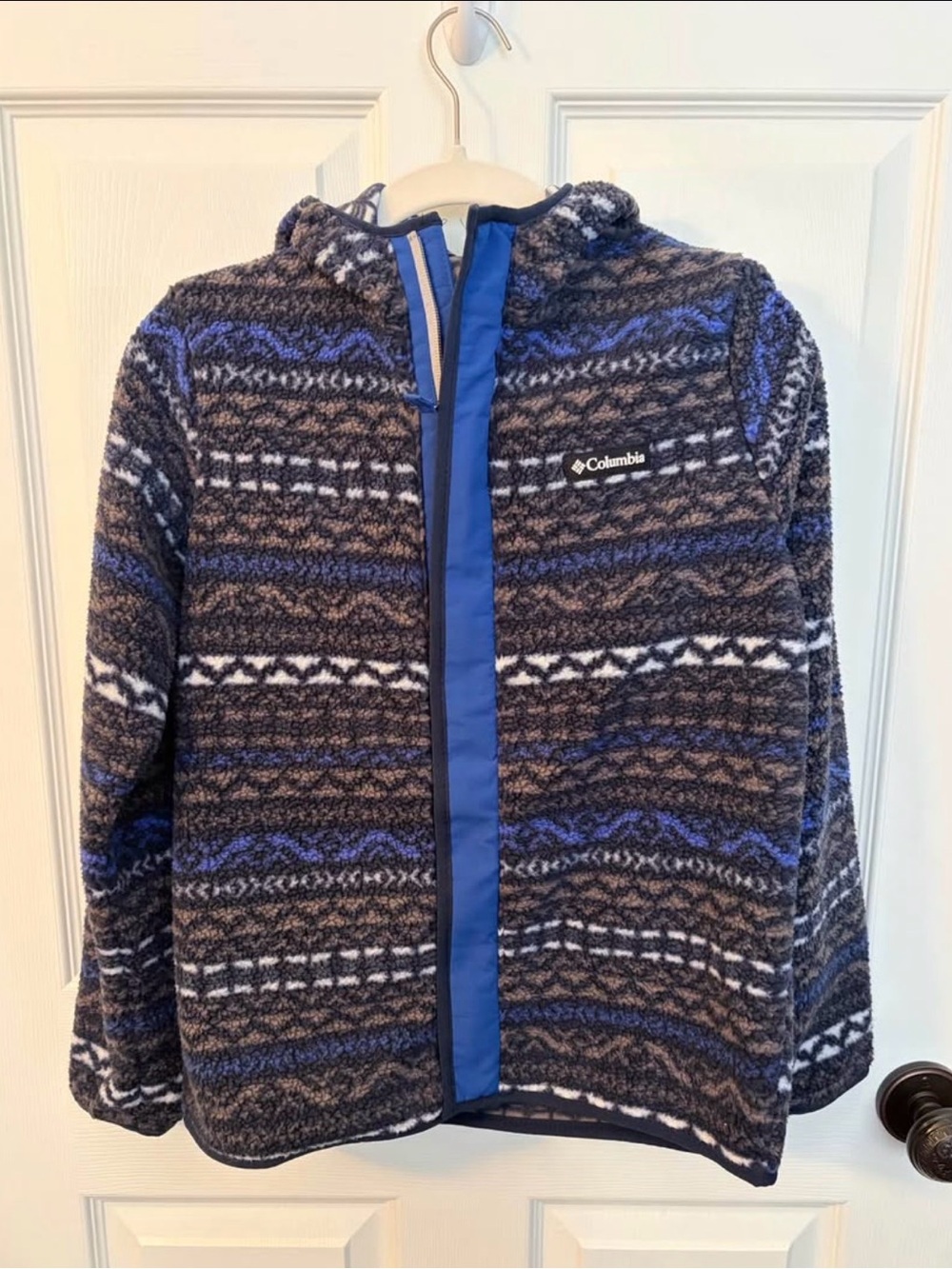Columbia Kids' Blue, Gray & White Patterned Hooded Fleece Jacket